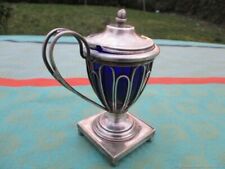 Pot à Moutarde Cristal Plaqué Argent Cobalt