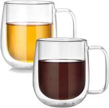Lot de 2 verres à latte macchiatoTasses à café en verre double couche avec po...