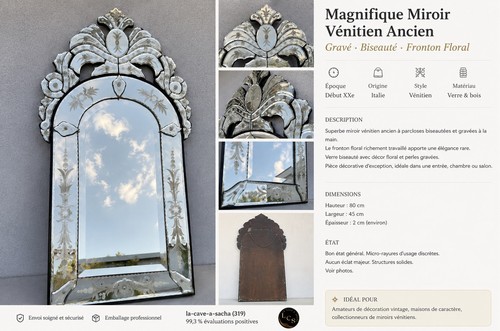 Magnifique miroir vénitien - miroir,