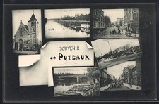 CPA Puteaux, Souvenir avec vues de la ville et de la Seine 