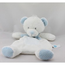 Doudou plat ours blanc bleu pois TEX BABY - 20019
