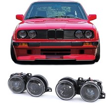 2 FEUX FEU PHARE AVANT LOOK M3 BMW SERIE 3 E30 A FOND NOIR + CROIX ET LENTILLE