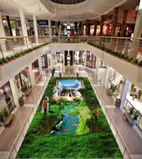 Vert Chute D'eau De Montagne 3D Sols Mural Photo Papier Peint Maison Imprimer