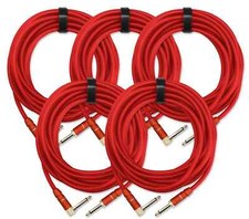 5x SET CABLE INSTRUMENTS GUITARE AMPLIFICATEUR CONNECTEUR JACK 6,35MM ROUGE 6M