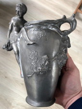 Vase Etain Femme style Art nouveau signé Rigual