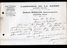 SANCOINS (18) CARRIERES de LA BARRE à LIVRY 58 Nievre "Charles MORAILLON" 1933