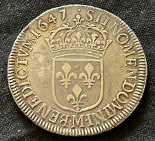 LOUIS XIV Demi écu à la mèche longue 1647 Toulouse. 5 457ex