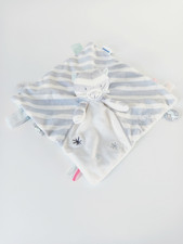 Doudou Plat Carré Anna Milo Chat Gris Rayé Blanc Etoile Attache Tétine - Noukies