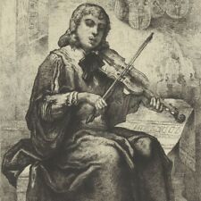 Jacques Joseph Lecurieux Amati Violon Musique Musicien Eau forte originale XIXe