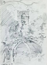 Claude VIETHO - Dessin original - Crayons - La tour à St Emilion 1