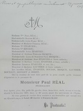 PAUL REAL Eparvier Bouzon FAIRE PART Broquis GAUTHIER Douillet GRAND LEMPS 1907