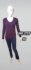 One Step Taille 38  haut top tee shirt manches longues bleu marine bordeaux doré
