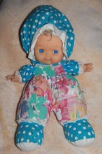 Poupée vintage NICOTOY BLEU POIS BLANC FLEUR POUET 42 cm