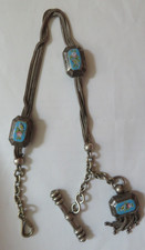 Chaine Montre CHATELAINE Argent Coulissants Breloque XIXè Email Format 41 g 34cm