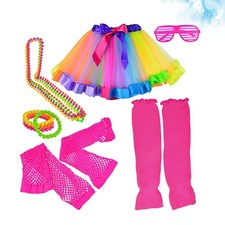  Costume de fête à thème néon, 1 ensemble, collier de perles, lunettes,