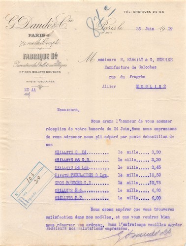1919 inventeur des oeillets - inventeur,