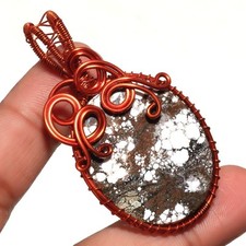 Pendentif en cuivre pierre précieuse cheval sauvage, bijoux anciens 2,4"