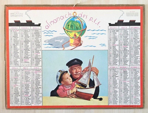 Almanach calendrier ptt 1963 - calendrier,