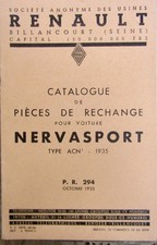1935 RENAULT NERVASPORT ACN1 CATALOGUE DE PIECES DE  RECHANGE  ORIGINAL