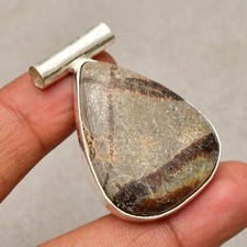 Pendentif bijou fait main en argent sterling 925 pierre précieuse jaspe septa...