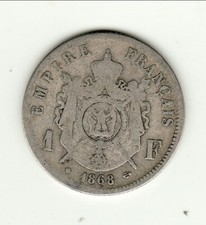 RARE 1 FRANC NAPOLEON III LAURE 1868 GRAND BB cote 180 euro TB 