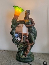 Lampe et miroir Art Nouveau 1995 avec abat-jour style Tiffany Lily Par Crossa