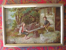 TABLEAU vitré composé d'une CHROMOLITHOGRAPHIE dite "La Balançoire"