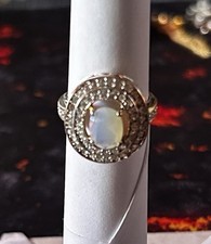 NEUVE SPLENDIDE BAGUE T57 ARGENT SERTIE PIERRE BLANCHE ET ZIRCONS