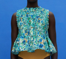 Ravissant Haut Zara Coton Fleuri Bleu T.M NEUVE+ETIQUETTE