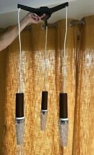 Suspension vintage lustre 3 feux scandinave en verre et teck