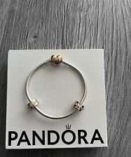Bracelet Pandora Argent Et Cœur Doré Or Rose Et Clips Scintillants Doré Or Rose