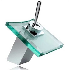 Mitigeur pour lavabo salle de bain Robinet cascade design Verre et Chromé