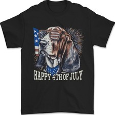 Basset Hound 4th De July Indépendance Jour T-Shirt 100% Coton