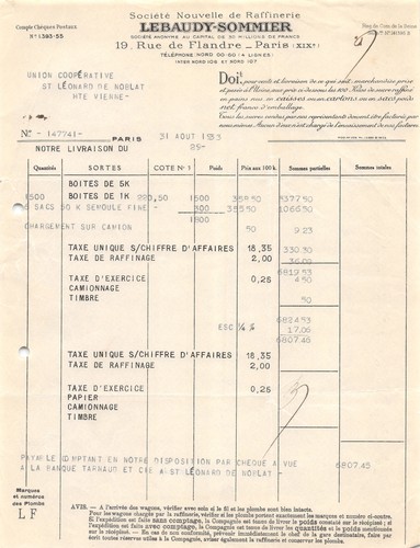 1933 facture lebaudy - lebaudy,