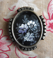 BROCHE DE DEUIL ANCIENNE PEINTE À LA MAIN - SIGNÉE