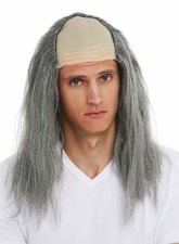 Perruque Carnaval Halloween Hommes Calvitie Partielle Cheveux Gris Longs Igor