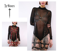 Harnais de Corps Soutien-Gorge Femme Sangle Style Porte-Jarretelle BDSM en Cuir