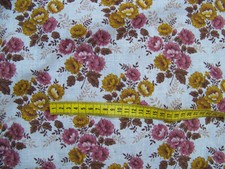 ANCIEN COUPON TISSU LIN FLEURI TONS AUTOMNE BEIGE FOND ECRU - TIS 13