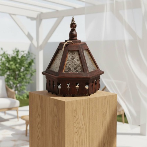 Lustre bois sculpté design - lustre,