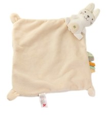 Doudou plat Lapin blanc beige Etiquettes NICOTOY