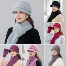 Ensemble d'écharpe chapeau tricoté bonnet bonnet hiver femme gants tricotés
