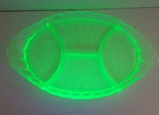 plat plateau compartiment ouraline verre vert ancien art deco nouveau 1900 