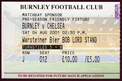 Billet match 2001 burnley - burnley, v