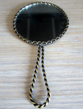 Ancien petit miroir face à main Bronze ou laiton miroirs double face Art Déco