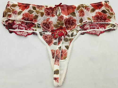 Etam string écru motif fleurs