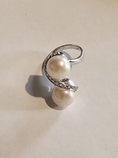 Bague  "Toi et Moi" montées sur argent  925 Taille 59 - Perles Gros Diamètre 