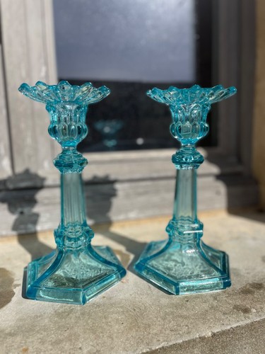Bougeoirs bleus anciens - bougeoirs,