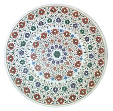 36 " Marbre Coin Fin Table Top Demi Précieux Stones Incrustation Floral Art