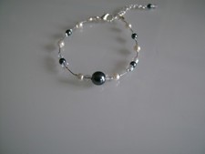 Bracelet Blanc cassé/Gris anthracite/Cristal robe Mariée/Mariage/Cérémonie perle