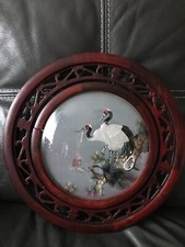 CADRE TABLEAU BRODERIE OISEAUX IBIS CHINE CHINOIS ASIATIQUE JAPON EXTREME ORIENT